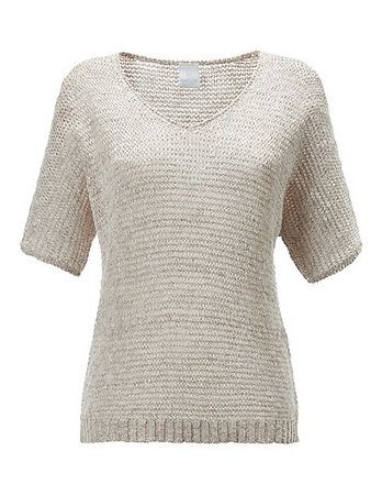 Light short-sleeved sweater with V-neck, champagne-melange, white | MADELEINE fashion Switzerland
