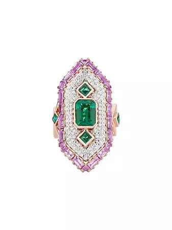 Shop Gigi Ferranti Bespoke Cleopatra 18K Rose Gold, Emerald, Pink Sapphire & 0.72 TWC Diamond Ring | Saks Fifth Avenue