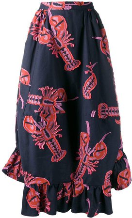 lobster embroidery asymmetric skirt