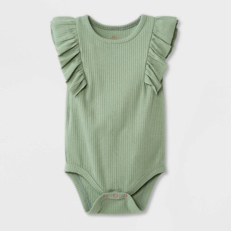 Baby Girls' Ruffle Rib Short Sleeve Bodysuit - Cat & Jack™ Sage Green : Target