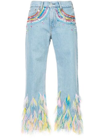 rainbow feather jeans