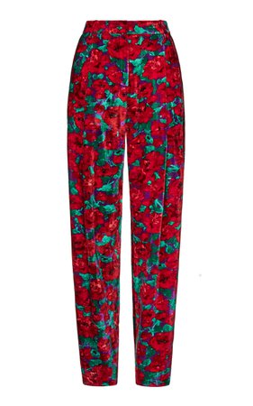 Magda Butrym Totness Floral-Print Velvet Tapered Pants Size: 36