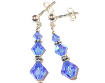 2-tone BLUE Crystal Earrings Light & Dark Sapphire Sterling | Etsy