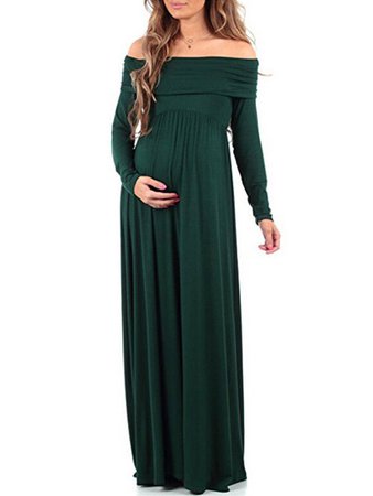 dark-green-irregular-off-shoulder-long-sleeve-ankle-maternity-dress.jpg (600×800)