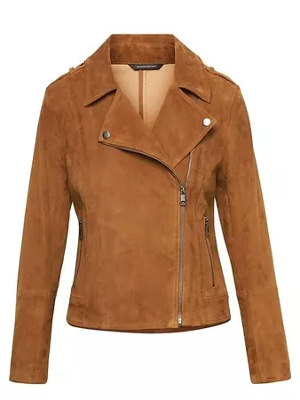Banana Republic Womens Life In Motion Stretch Suede Moto Jacket Camel