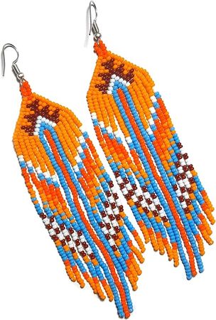 Amazon.com: Buybeaded Handmade beaded native american style glass seed bead earrings Pendientes de cuentas nativas al estilo mexicano de artesanos gifts for women/teens (Turquoise & Cream): Clothing, Shoes & Jewelry