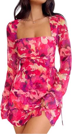 Amazon.com: lisenraIn Women Long Sleeve Y2k Dress Mesh Patchwork Mini Dress Party Clubwear Sexy Low Cut Short Vintage Dress : Clothing, Shoes & Jewelry