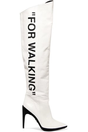 OFF-WHITE "For Walking" Over-The-Knee Boots - White