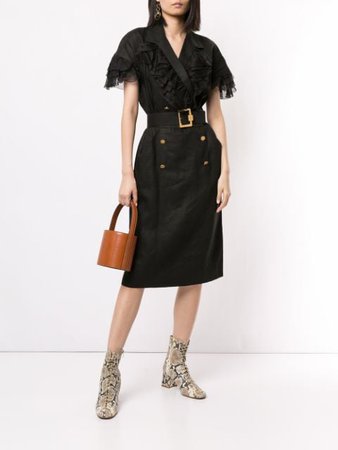 Shop black Chanel Pre-Owned ruffled details belted dress with Express Delivery - Farfetch