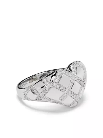 Yvonne Léon 9kt White Gold Chevalier Coeur Cross Diamond Signet Ring - Farfetch