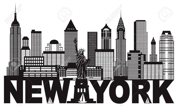 New York City Skyline With Statue Of Liberty And Text Black And White Outline Illustration Royalty Free Cliparts, Vectors, And Stock Illustration. Image 78784308.