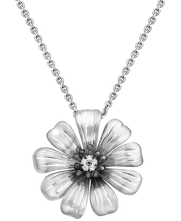 EFFY Collection EFFY® Black Diamond (1/8 ct. t.w.) & White Diamond (1/10 ct. t.w.) Flower 18" Pendant Necklace in Sterling Silver