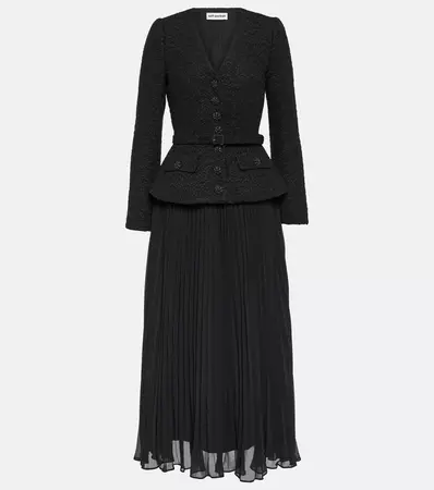 Boucle And Chiffon Midi Dress in Black - Self Portrait | Mytheresa