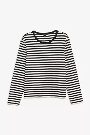 Soft long-sleeved top - Black and white stripes - Tops - Monki BE