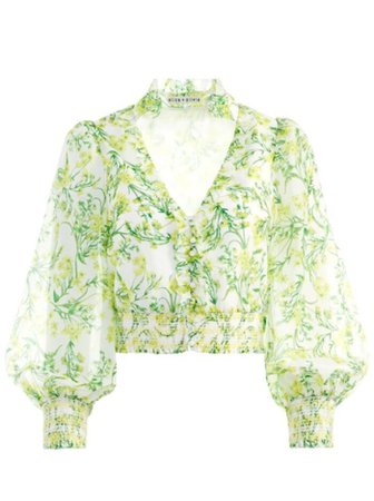 Callico Front Ruffle Smocked Waist Blouse In Sun Ditsy Off White | Alice And Olivia