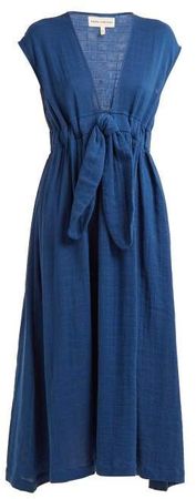 Katinka Tie Waist Cotton Dress - Womens - Blue