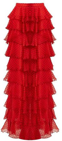 High Rise Tiered Silk Chiffon Skirt - Womens - Black Red