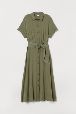 Calf-length Shirt Dress - Khaki green - Ladies | H&M US