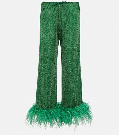 Lumiere Plumage Wide Leg Pants in Green - Oseree | Mytheresa