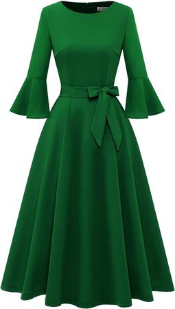 Amazon.com: Vintage Long Sleeve Midi Dress for Women Prom Dresses Formal Party Bridesmaid Wedding Tea Party Modest Church Dress Green XL : Clothing, Shoes & Jewelry