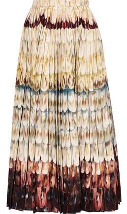 Pleated Printed Wool And Silk-blend Midi Skirt