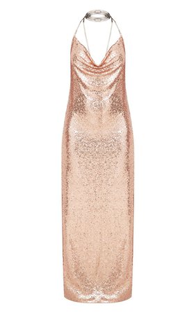 Rose Gold Sequin Chain Choker Maxi Dress | PrettyLittleThing USA