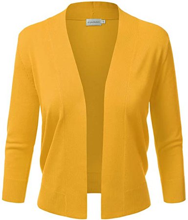 JJ Perfection Women's Basic 3/4 Sleeve Open Front Cropped Cardigan Mustard M at Amazon Women’s Clothing store