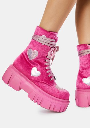 Club Exx Fuzzy Boots With Hearts - Pink | Dolls Kill