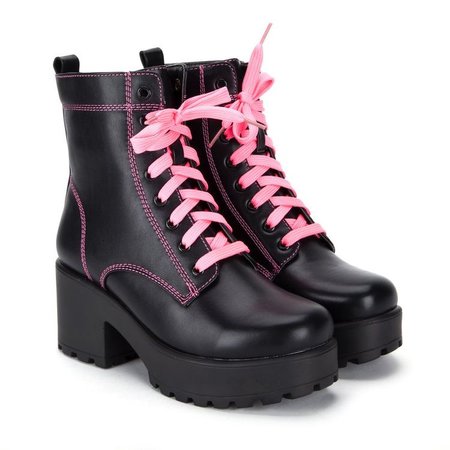 black boots with pink laces
