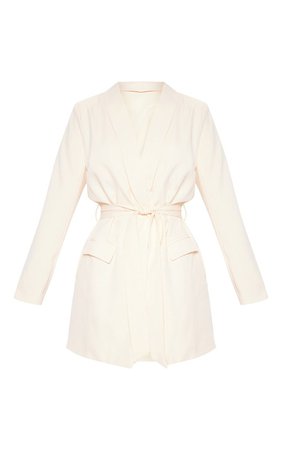 Belted Cream Blazer | Coats & Jackets | PrettyLittleThing