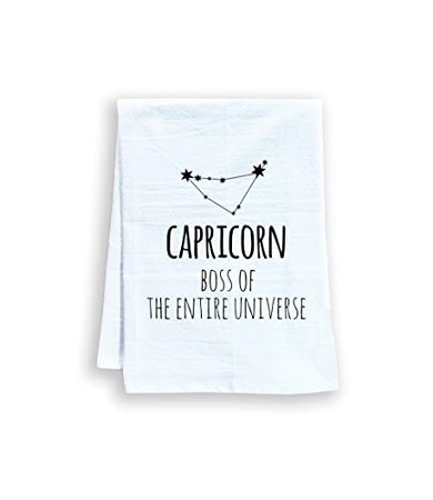 Amazon.com: Capricorn Zodiac (Boss of the Entire Universe), Funny Flour Sack Kitchen Towel, Sweet Housewarming Gift, Farmhouse Kitchen Decor, White: Handmade