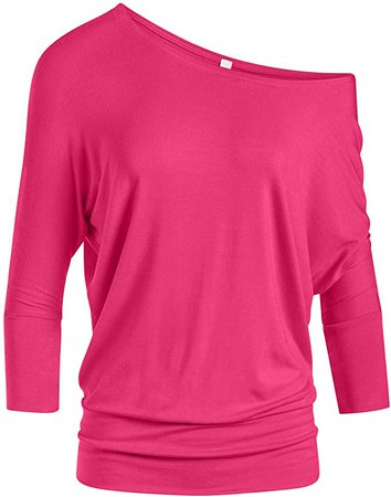 Simlu Dolman 3/4 Sleeve Drape Round Neck Top With Banded Waist - Made In USA, Fuchsia, Small at Amazon Women’s Clothing store
