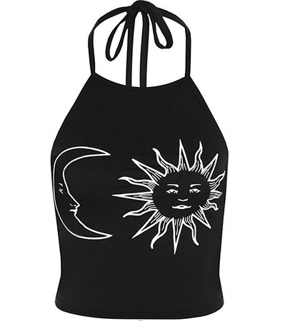 July A Women's Graphic Printed Sleeveless Vest Halter Cami Tank Top Crop Tee Black M at Amazon Women’s Clothing store: