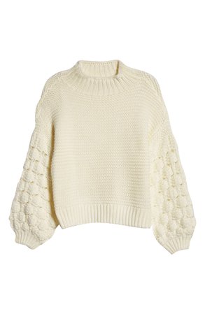 RD Style Bubble Sleeve Mock Neck Sweater ivory