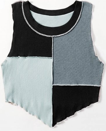 blue and black color block patchwork tank top