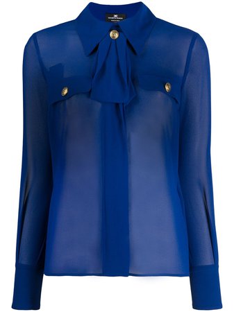 Elisabetta Franchi Sheer Tailored Blouse CA27101E2 Blue | Farfetch