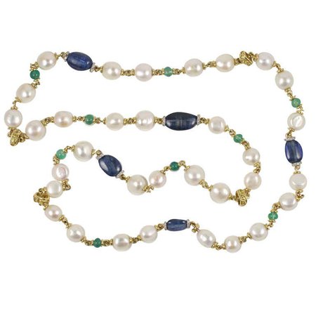 long multi colored stone and pearl necklace For Sale at 1stDibs | stone and pearl necklace