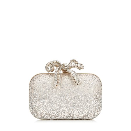 Ballet Pink Sprinkled Crystals on Mesh Clutch Bag with Crystal Bow Clasp | CLOUD | Pre Fall 19 | JIMMY CHOO