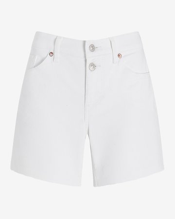 Mid Rise White Convertible Hem Jean Shorts | Express