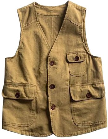 Hestenve Mens Outdoor Vest Sleeveless Utility Travel Fishing Safari Hunting Jacket Waistcoat Yellow at Amazon Men’s Clothing store