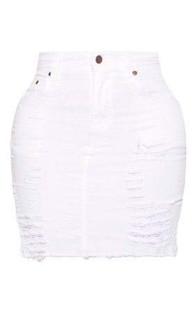 Shape White High Waist Distressed Denim Skirt | PrettyLittleThing USA