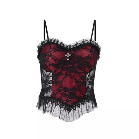 Black and red lace bustier crop top Features red... - Depop