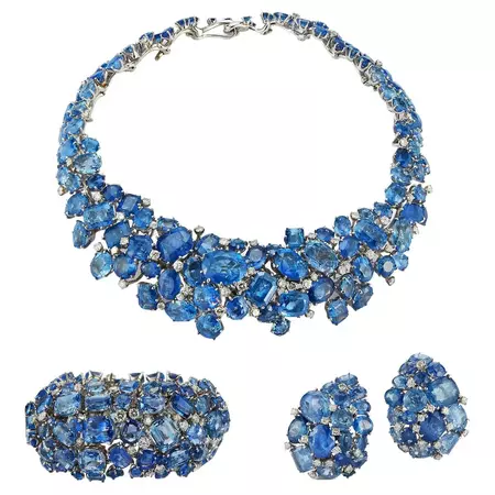 Van Cleef and Arpels Sapphire Necklace, Bracelet, and Earrings Set For Sale at 1stDibs | van cleef sapphire necklace, van cleef earring and necklace set, sapphire necklace and bracelet set
