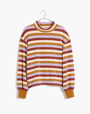 Mockneck Bubble-Sleeve Sweatshirt in Stripe brown