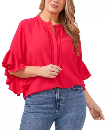 Vince Camuto Plus Size Ruffle Sleeve Henley Blouse & Reviews - Tops - Women - Macy's