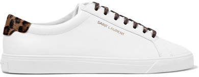 Andy Calf Hair-trimmed Leather Sneakers - White