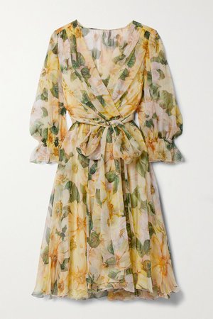 Yellow Wrap-effect belted floral-print silk-chiffon dress | Dolce & Gabbana | NET-A-PORTER