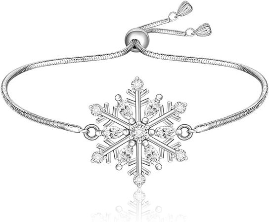 Amazon.com: Snowflake Bracelet for Women Sterling Silver Christmas Bracelet Charm Winter Bracelets Sparkly Snow White Pentagram Charms Snowflake Friendship Blessing Xmas Jewelry Christmas Gift: Clothing, Shoes & Jewelry