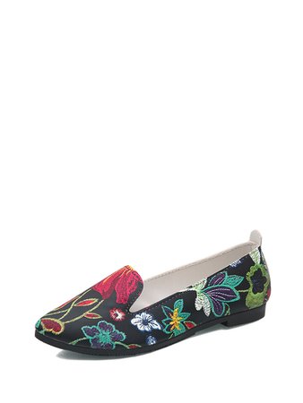 Floral Embroidery Flat Loafers