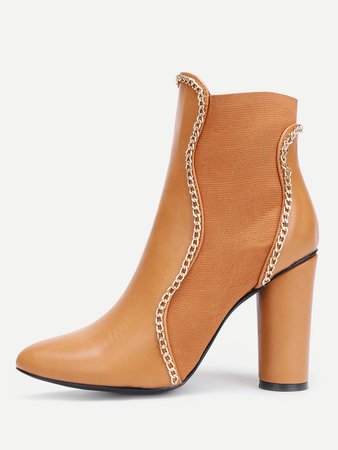 Chain Design Block Heeled Ankle Boots